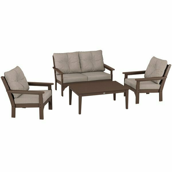 Polywood Vineyard Mahogany / Spiced Burlap 4-Piece Deep Seating Patio Set with Chairs and Settee 633PWSMA6010